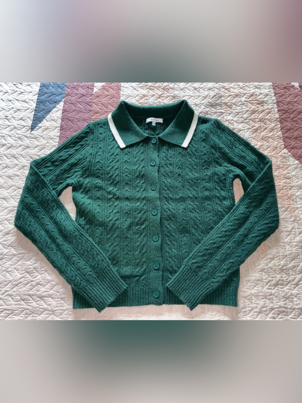 Love Tree Soft Green Polo Cardigan Sweater Sz S